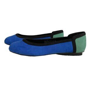 ULLA POPKEN GREEN BLUE BLACK SUEDE COLORBLOCK FLATS - 10WW